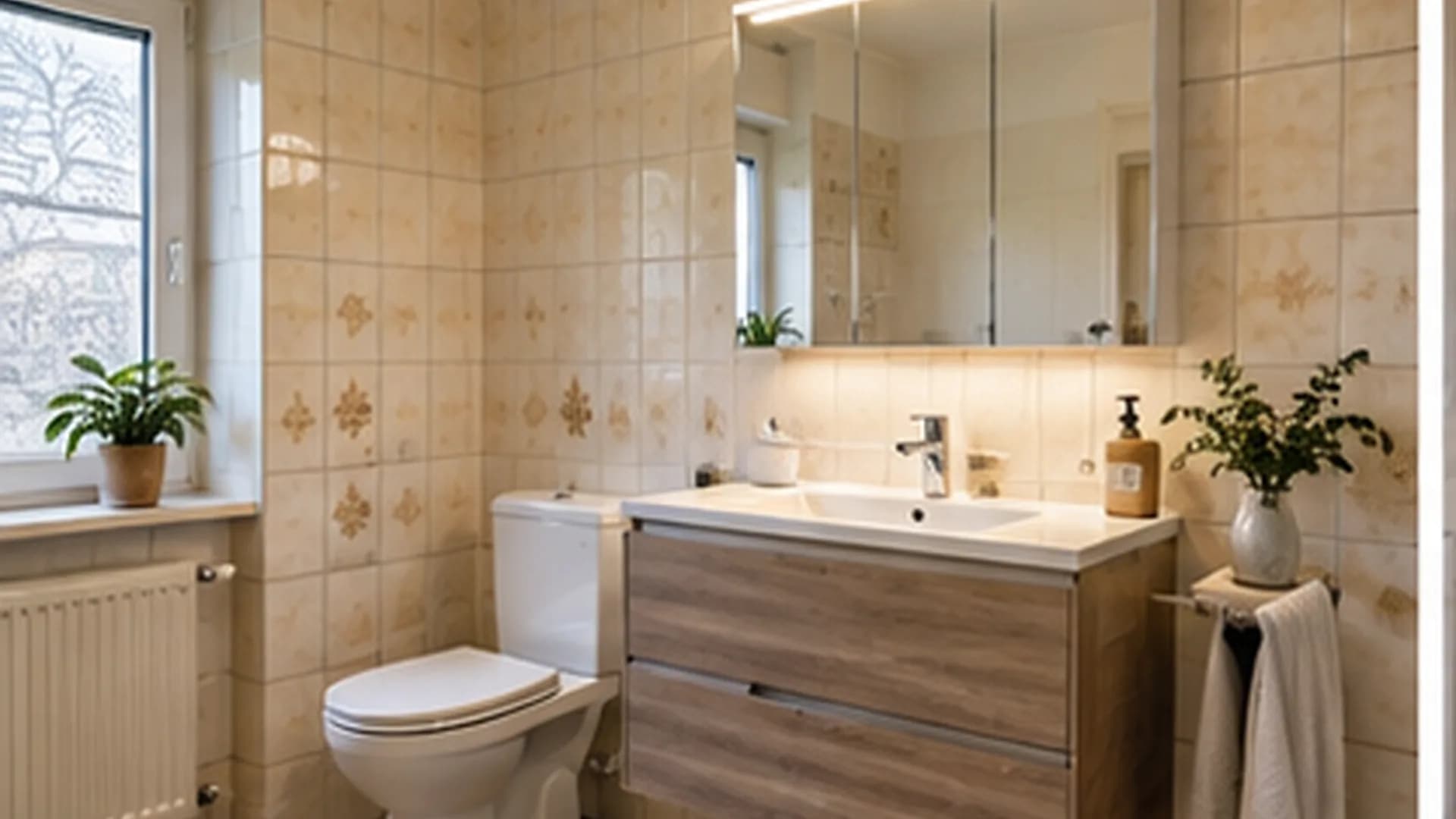 Dachgeschossbad mit Dusche, Badewanne und WC