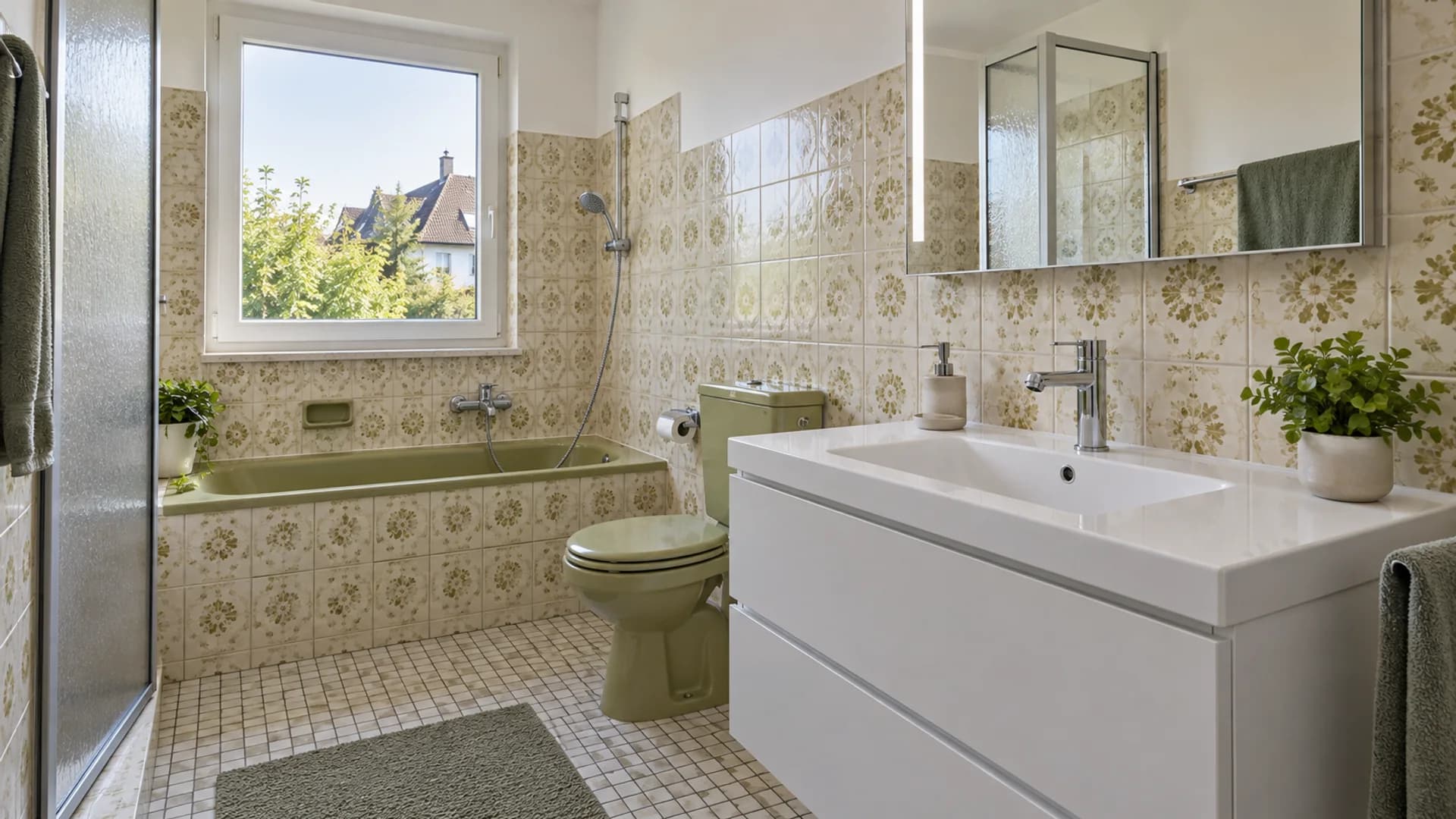 Dachgeschossbad mit Dusche, Badewanne und WC