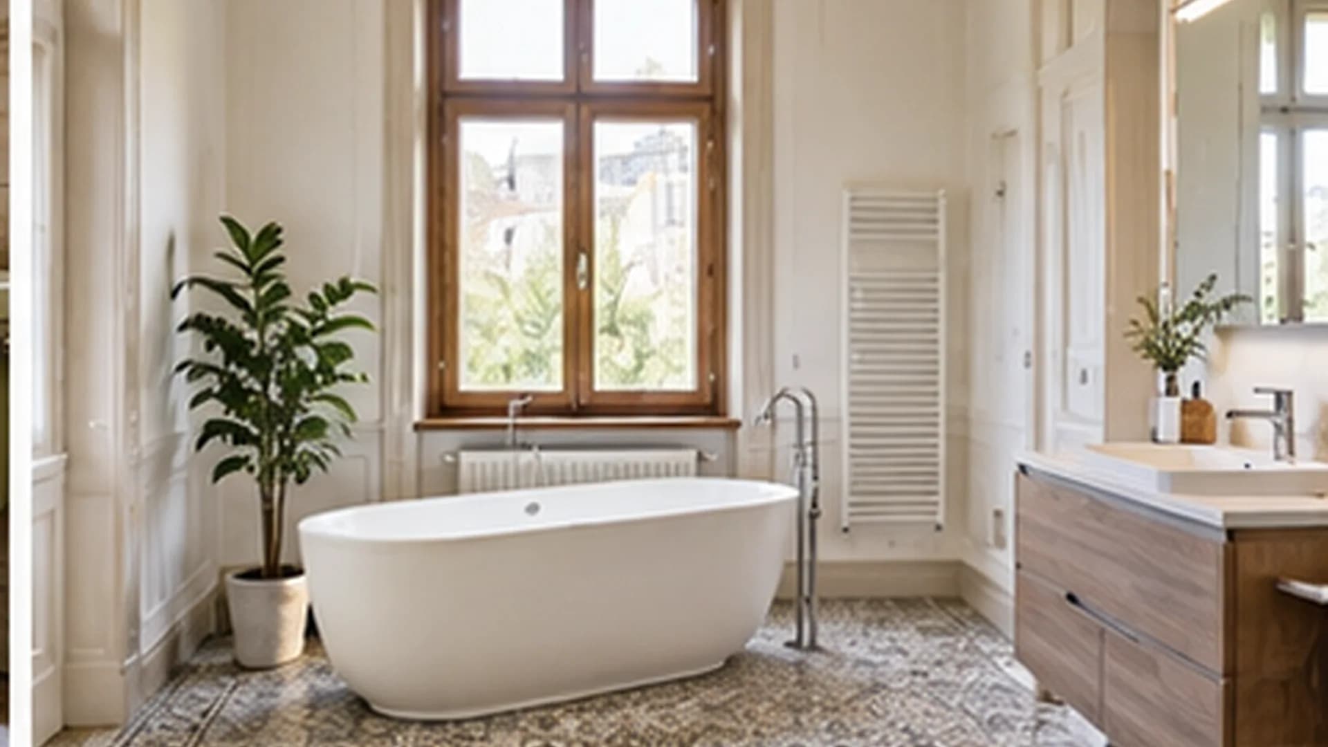 Dachgeschossbad mit Dusche, Badewanne und WC