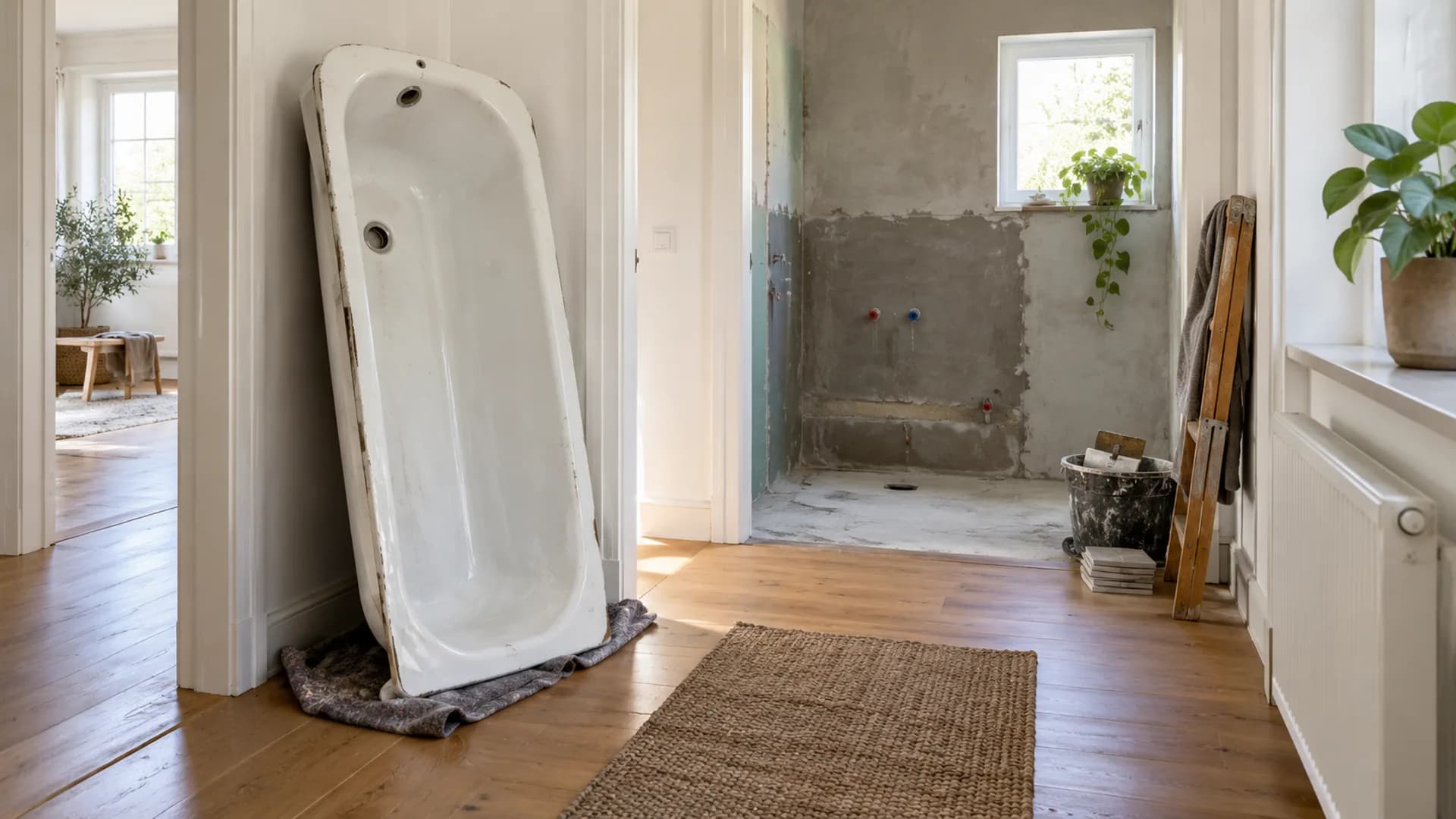 Dachgeschossbad mit Dusche, Badewanne und WC