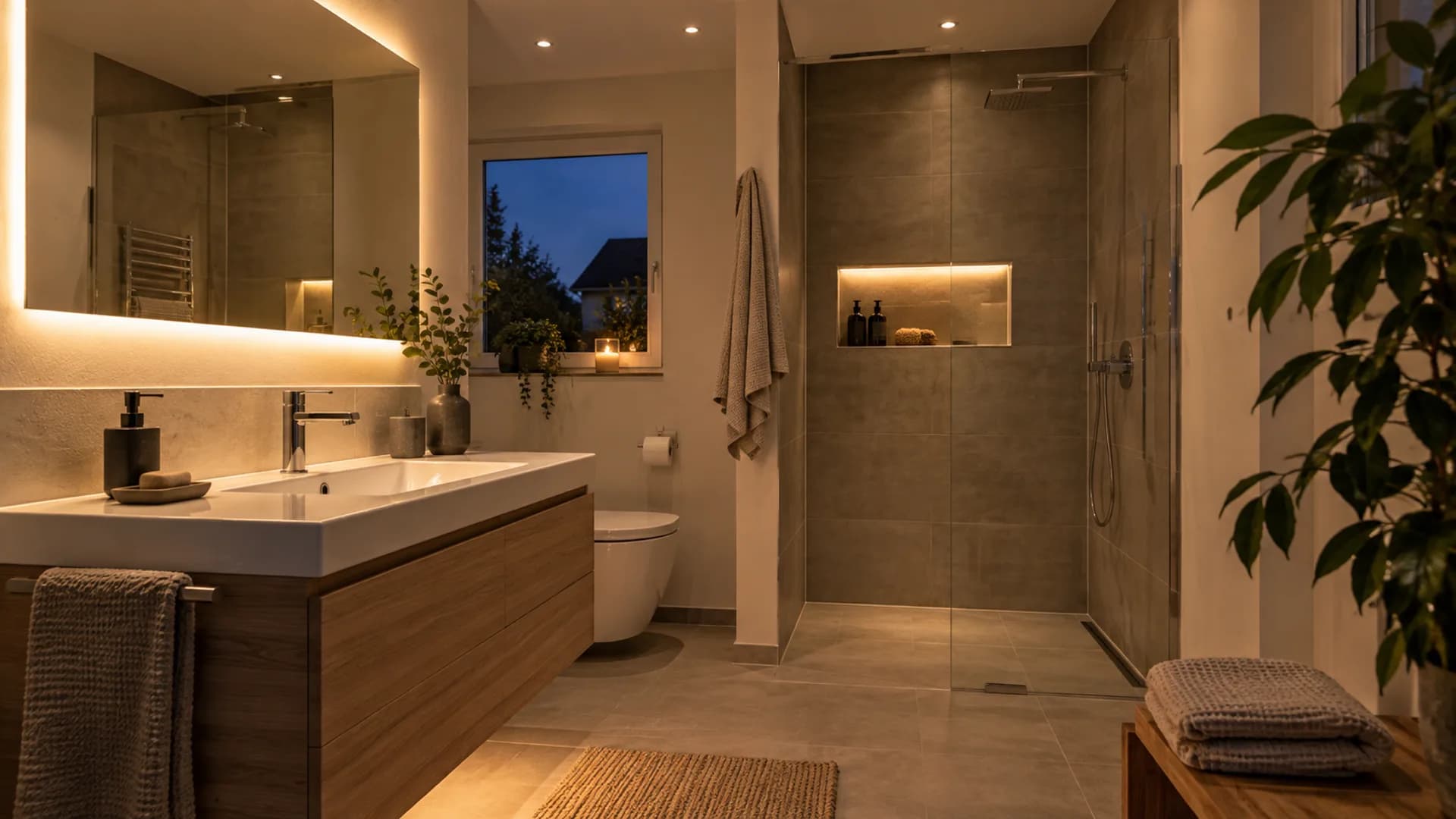 Dachgeschossbad mit Dusche, Badewanne und WC