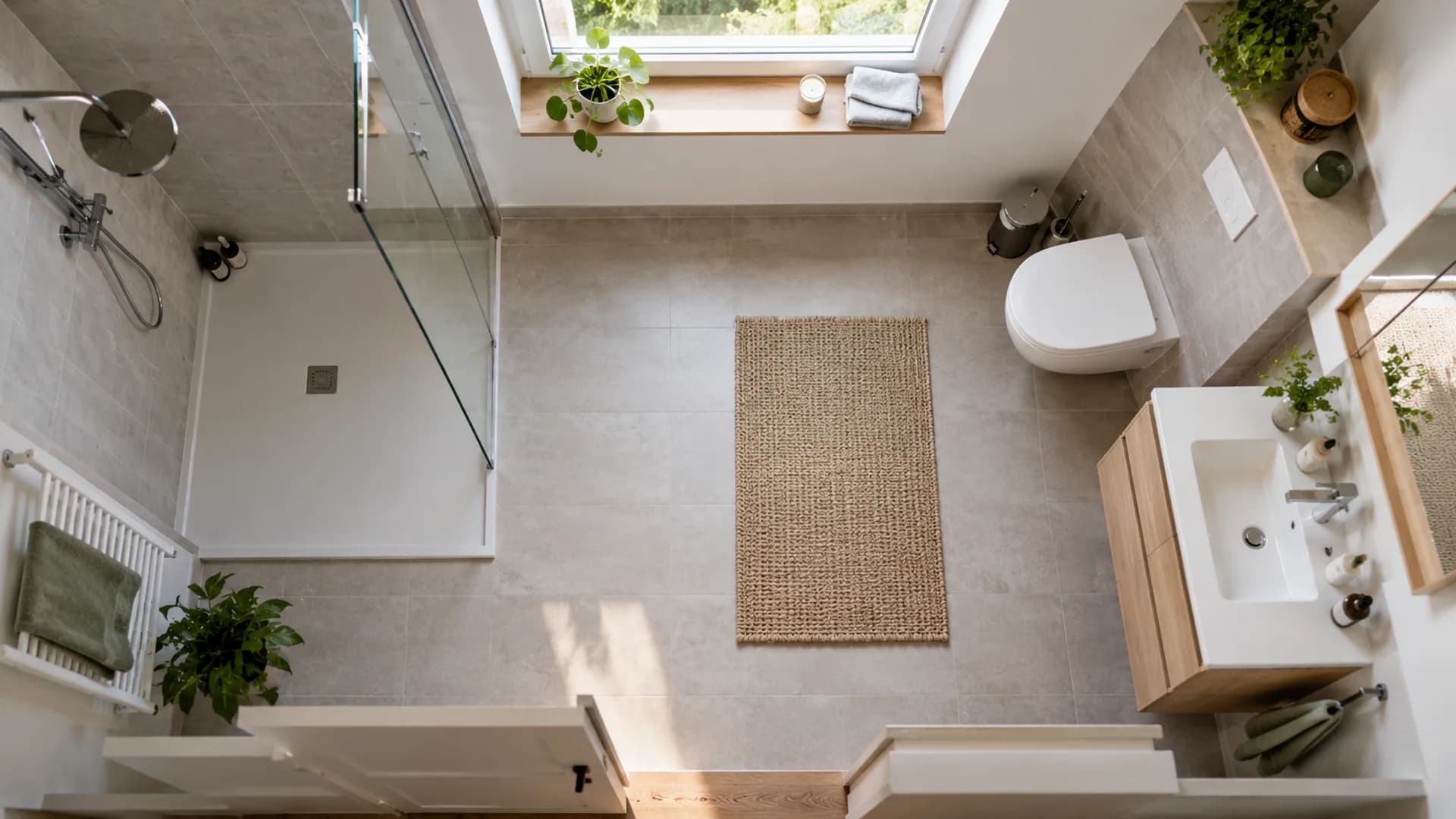 Dachgeschossbad mit Dusche, Badewanne und WC