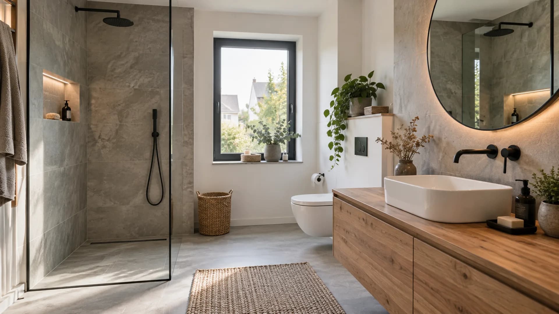 Dachgeschossbad mit Dusche, Badewanne und WC