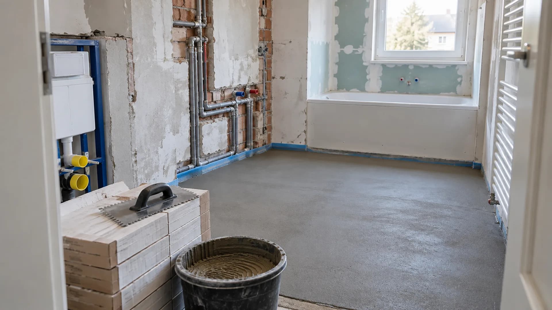 Dachgeschossbad mit Dusche, Badewanne und WC