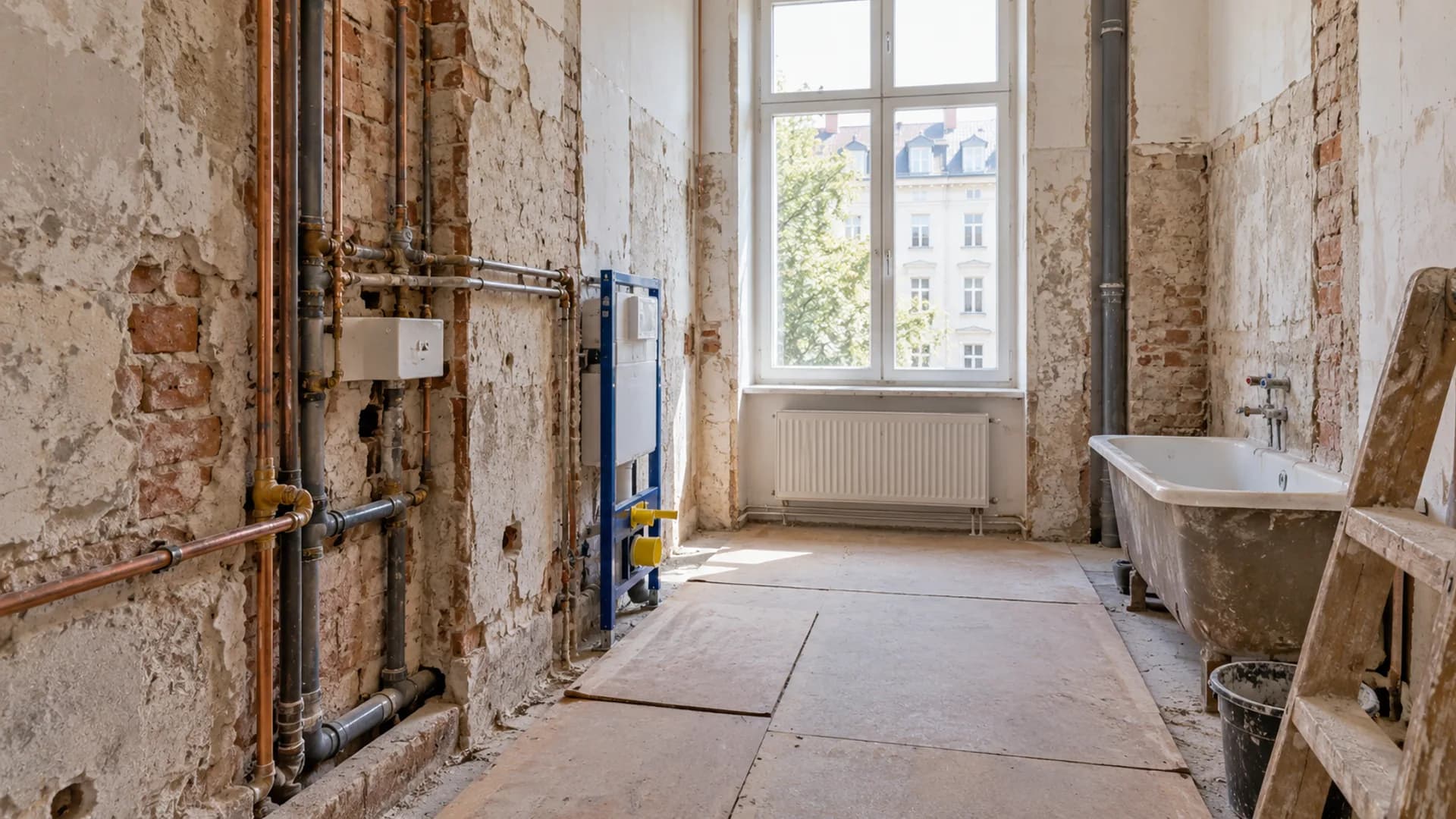 Dachgeschossbad mit Dusche, Badewanne und WC