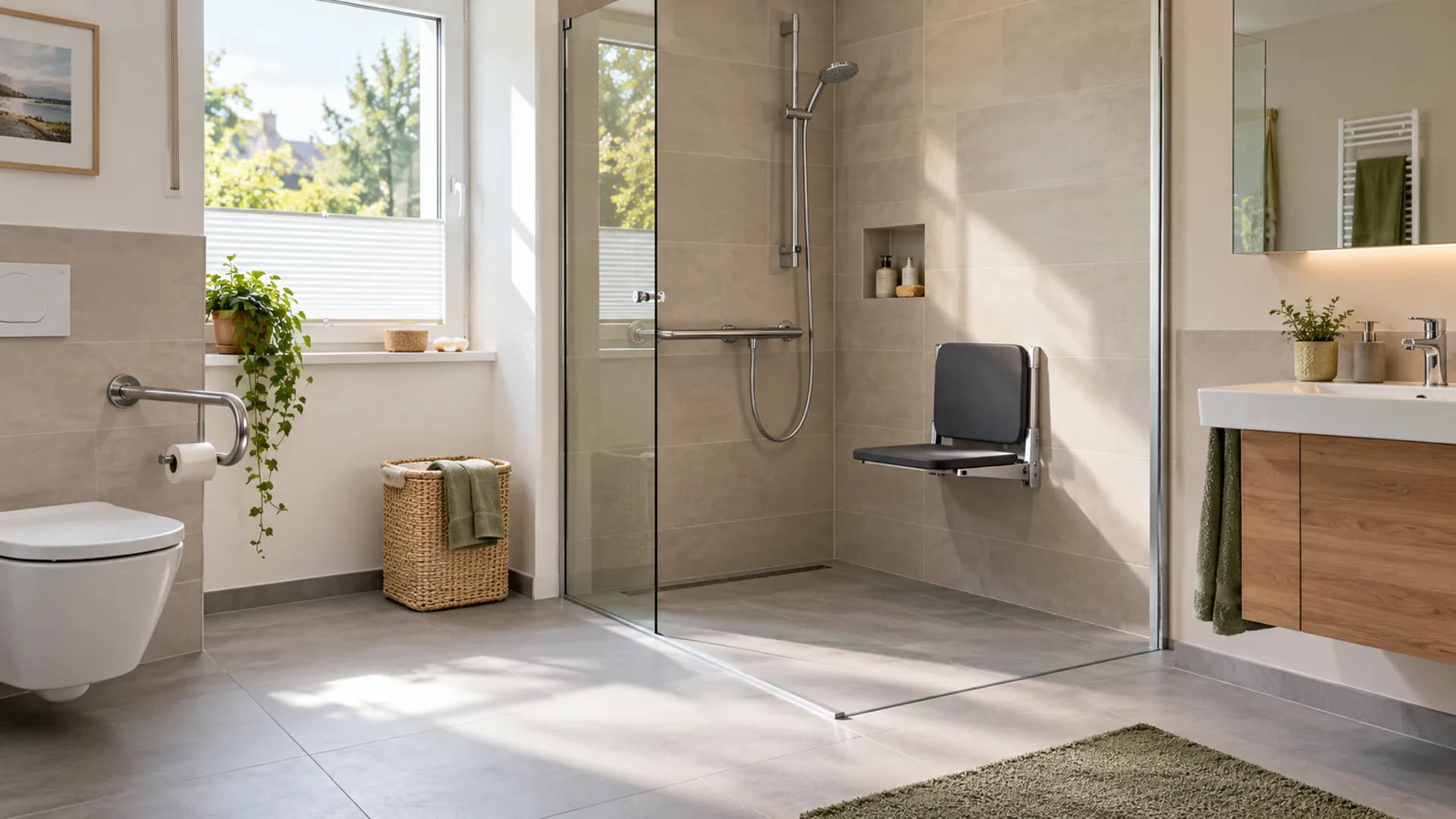 Dachgeschossbad mit Dusche, Badewanne und WC