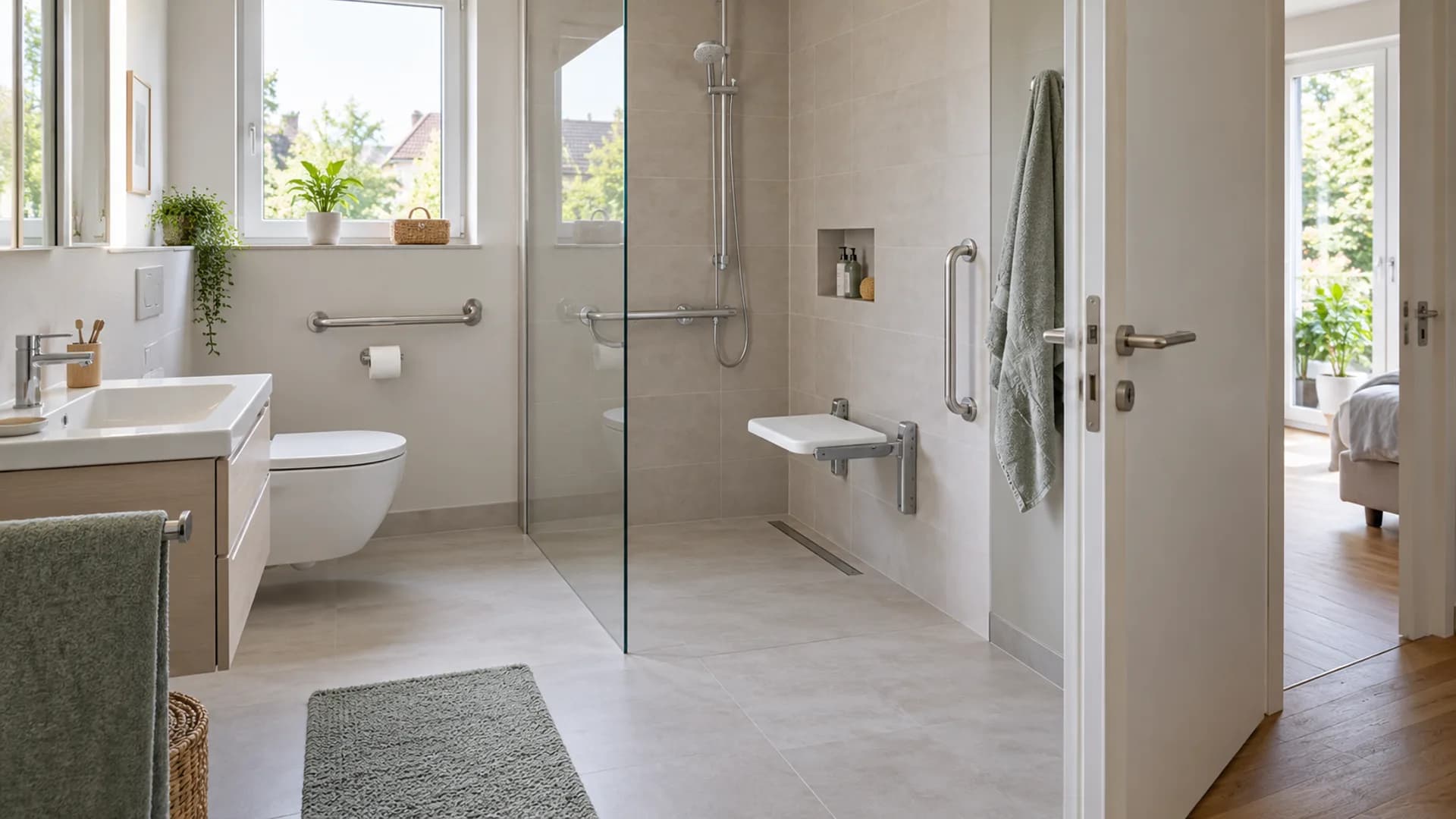 Dachgeschossbad mit Dusche, Badewanne und WC