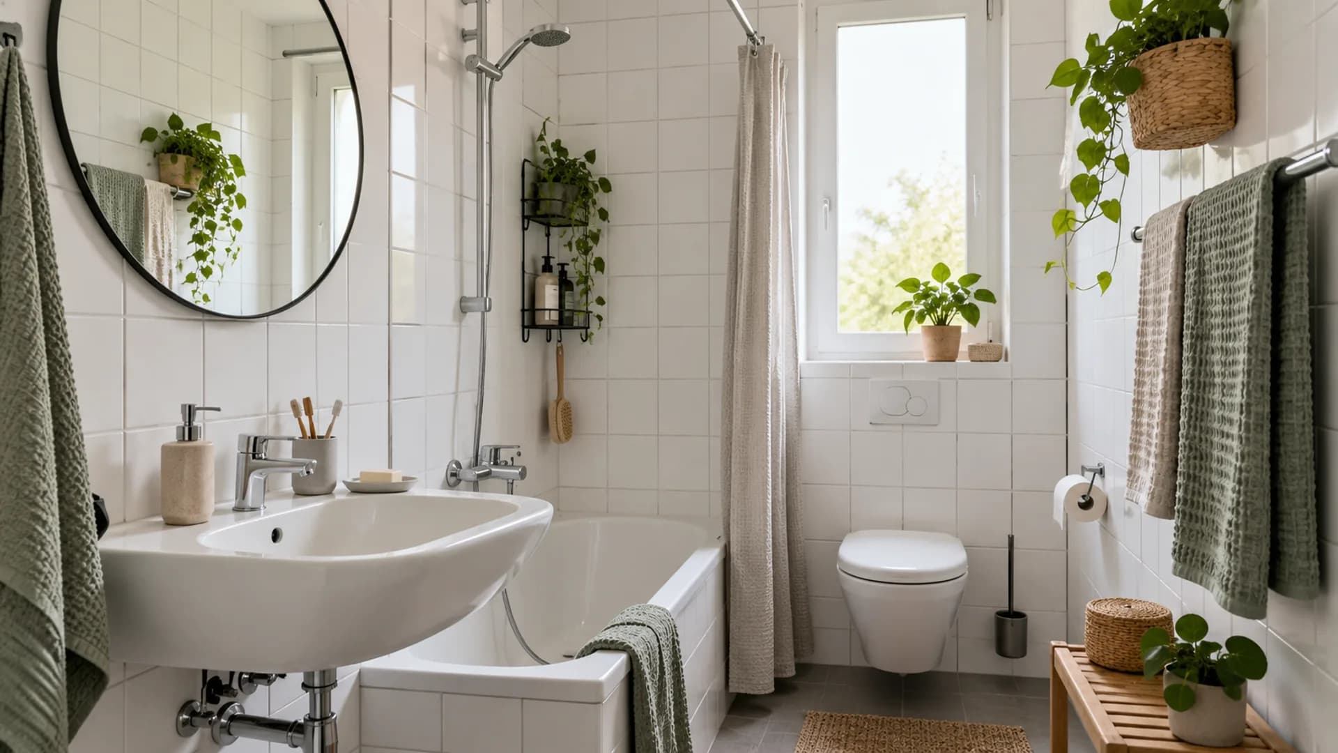 Dachgeschossbad mit Dusche, Badewanne und WC