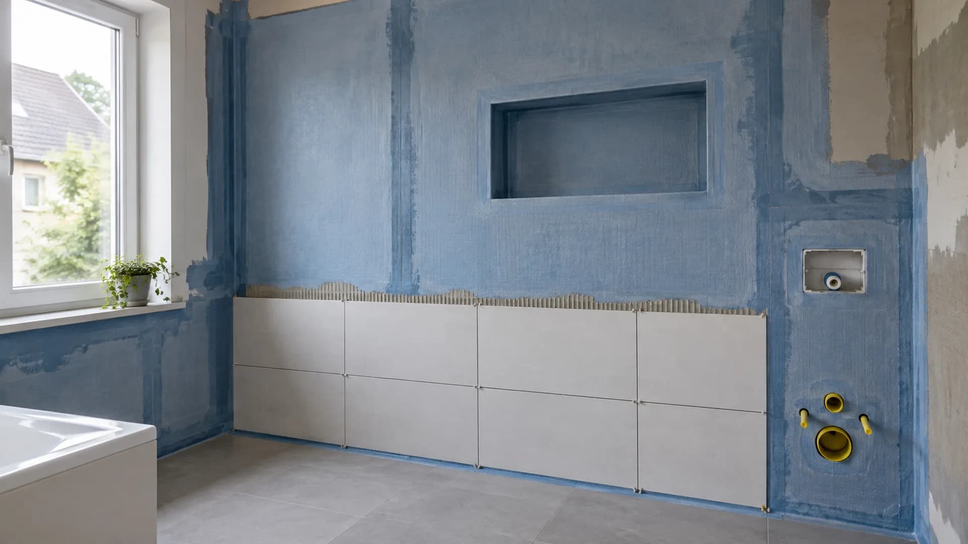Dachgeschossbad mit Dusche, Badewanne und WC