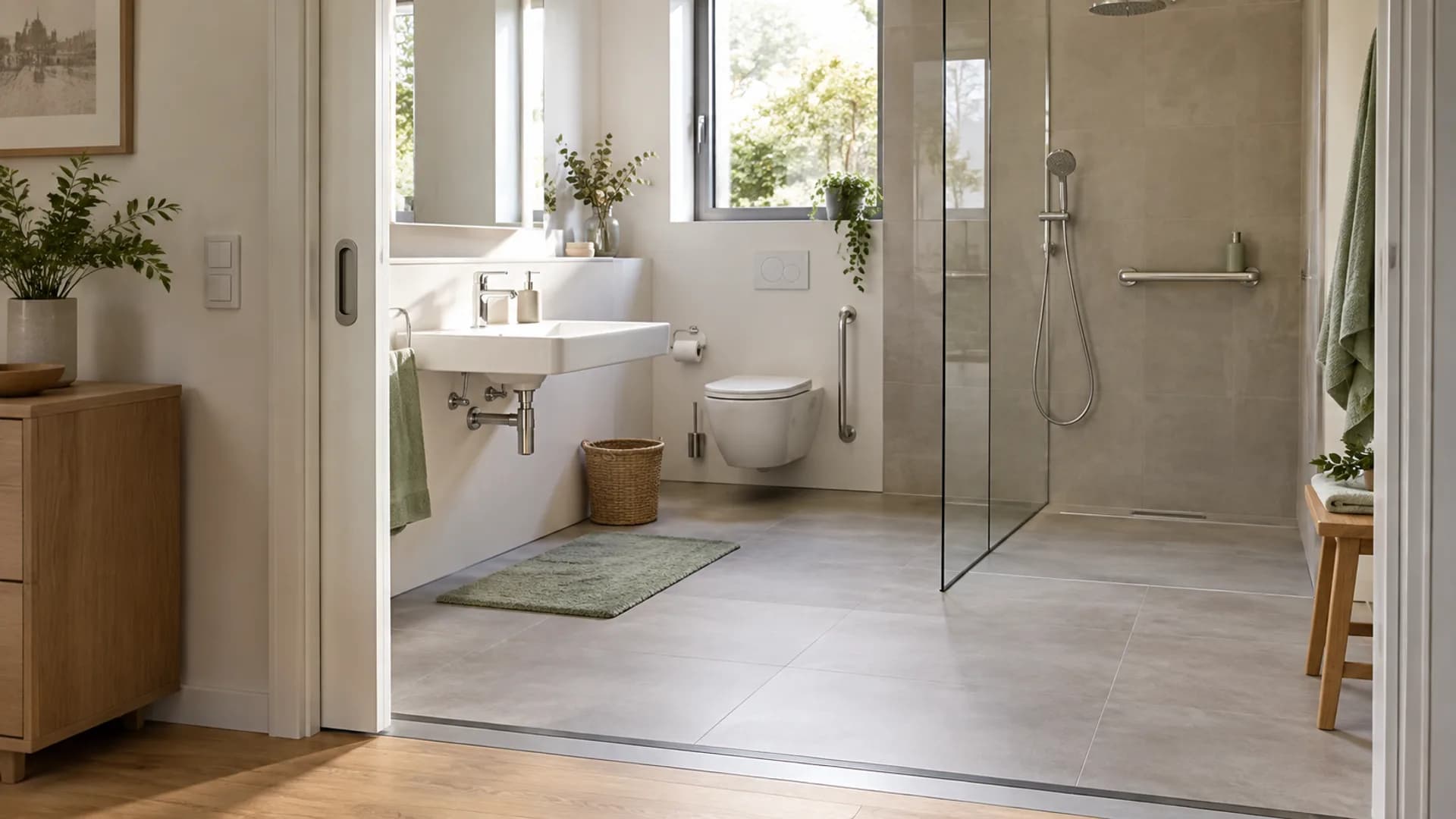 Dachgeschossbad mit Dusche, Badewanne und WC