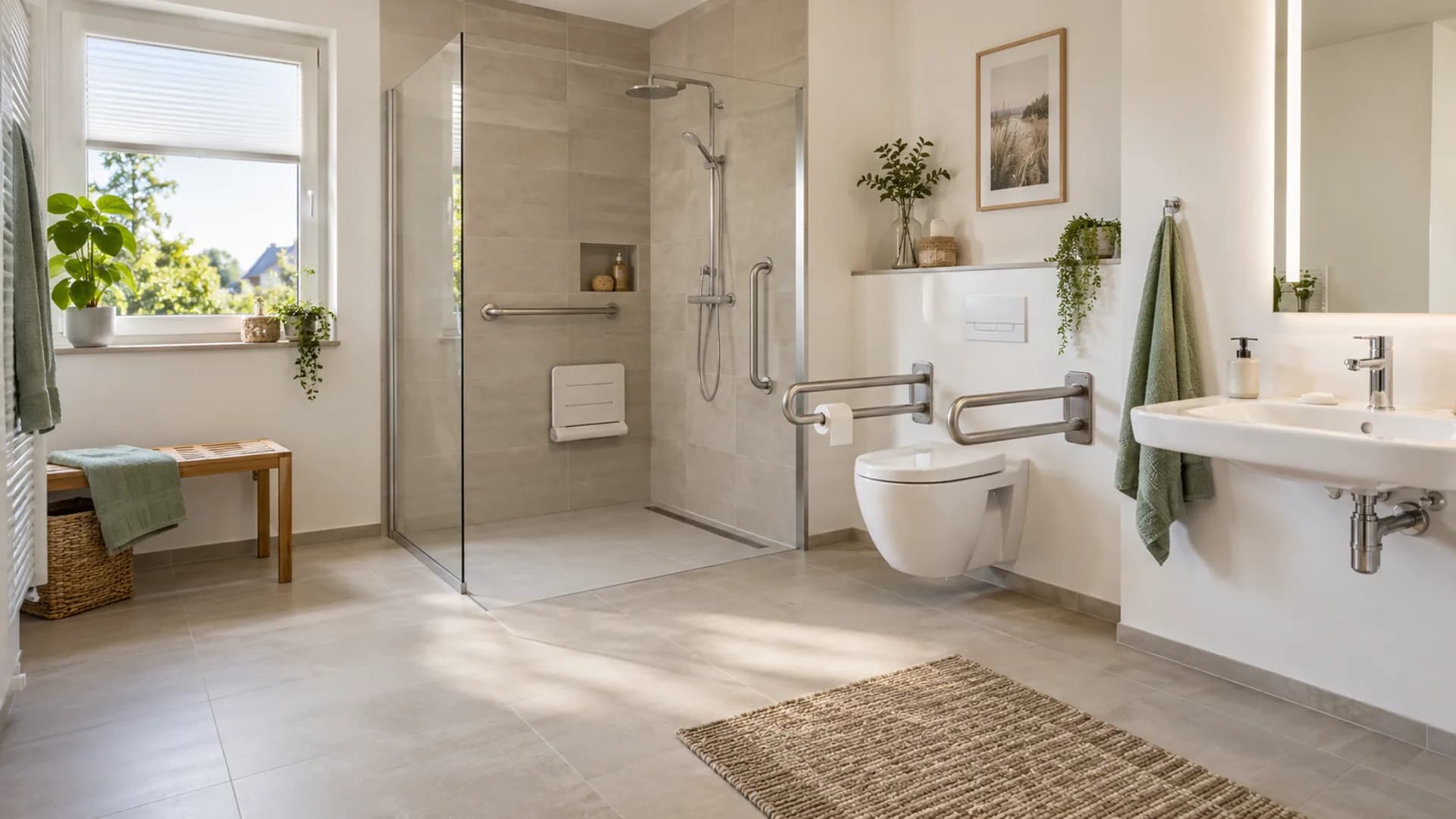 Dachgeschossbad mit Dusche, Badewanne und WC