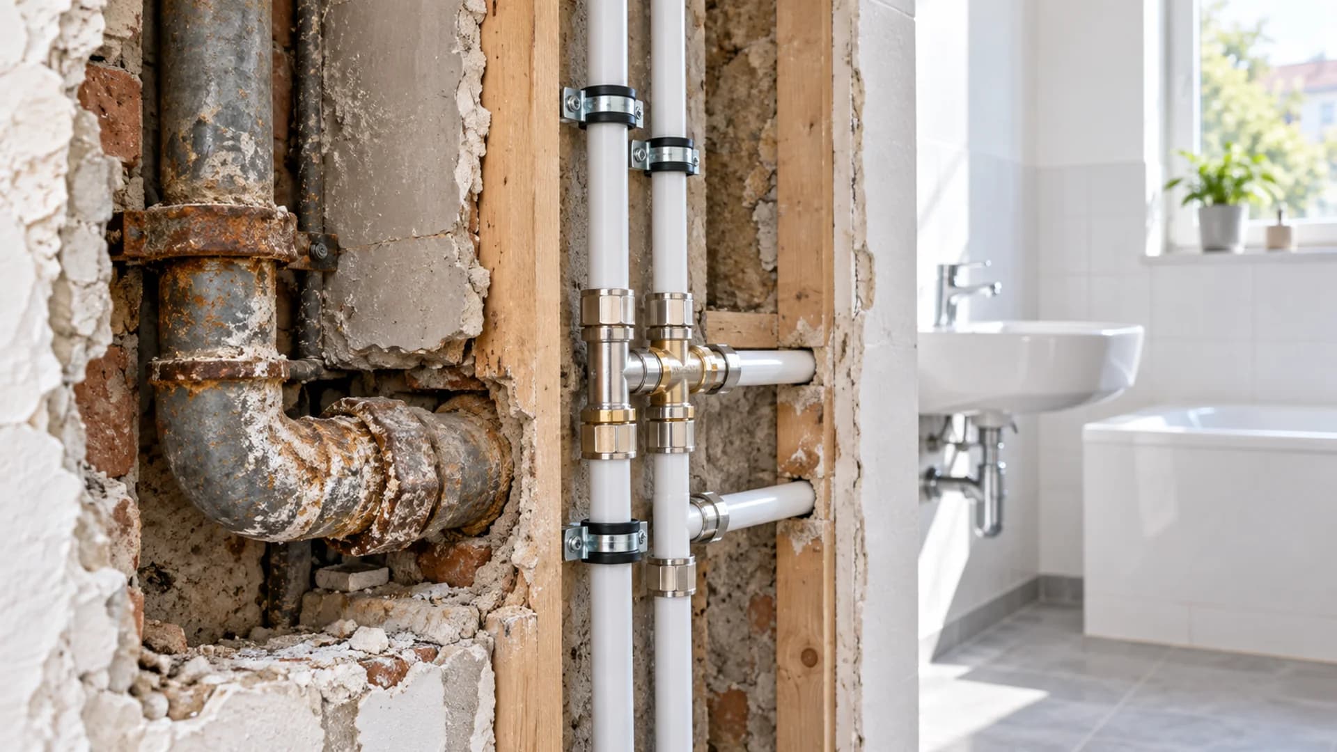 Dachgeschossbad mit Dusche, Badewanne und WC