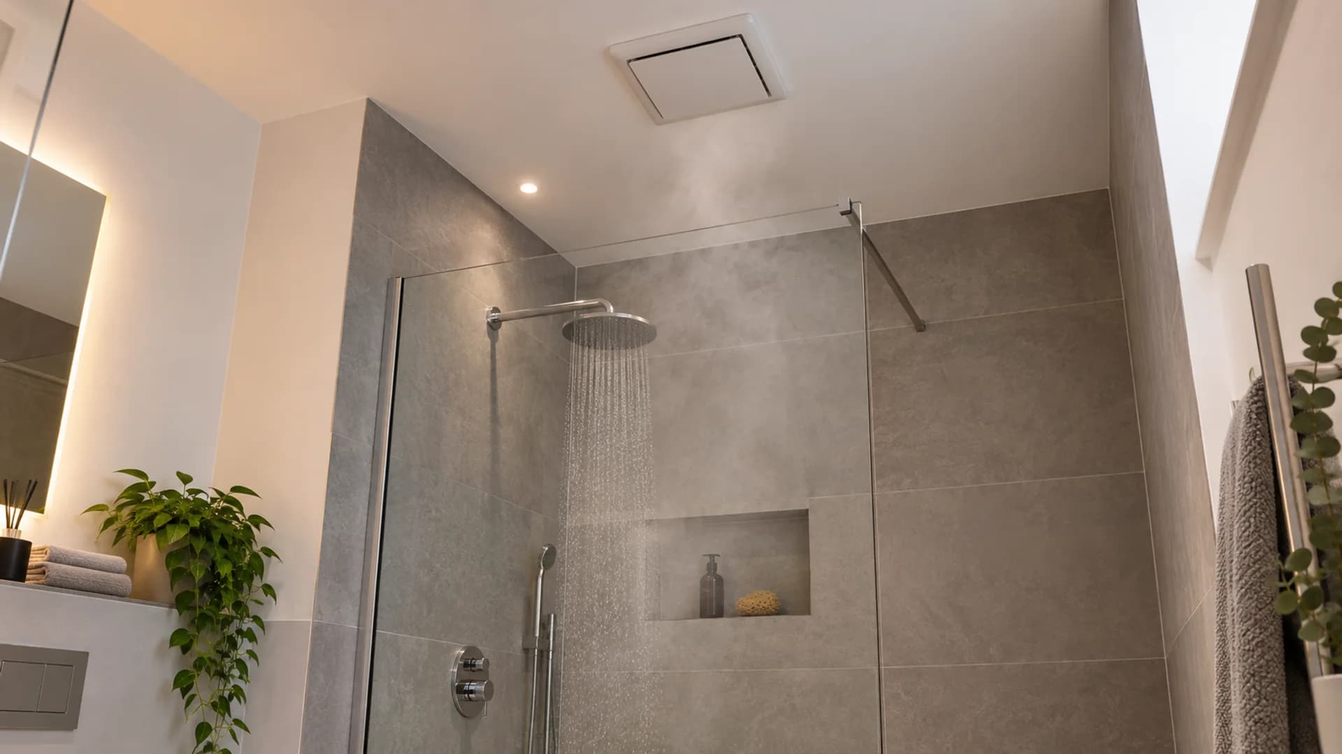 Dachgeschossbad mit Dusche, Badewanne und WC