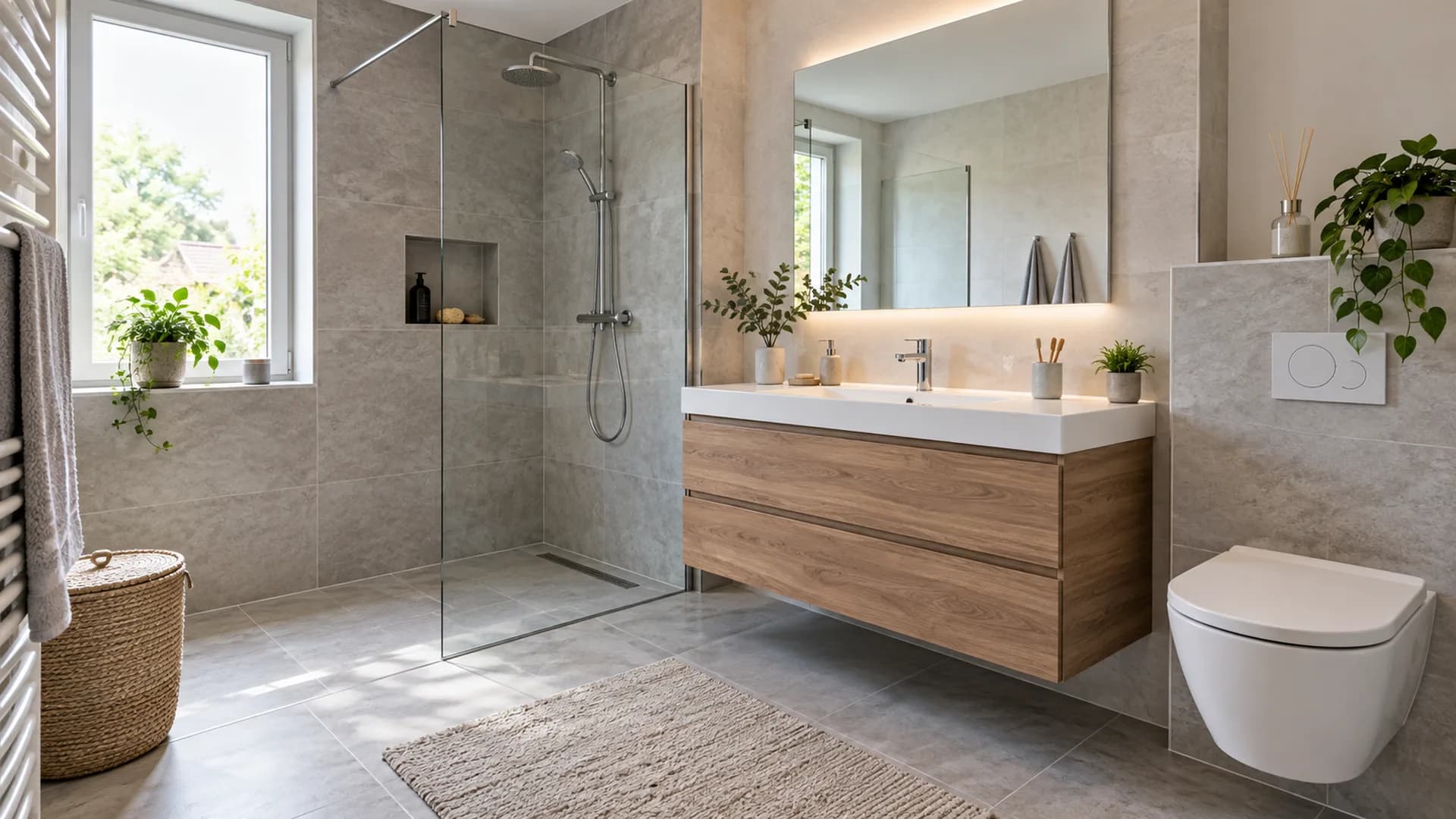 Dachgeschossbad mit Dusche, Badewanne und WC