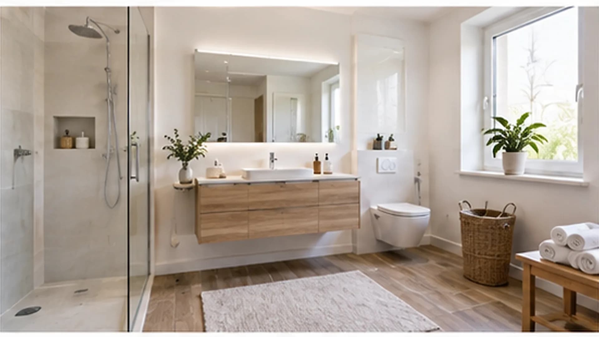 Dachgeschossbad mit Dusche, Badewanne und WC