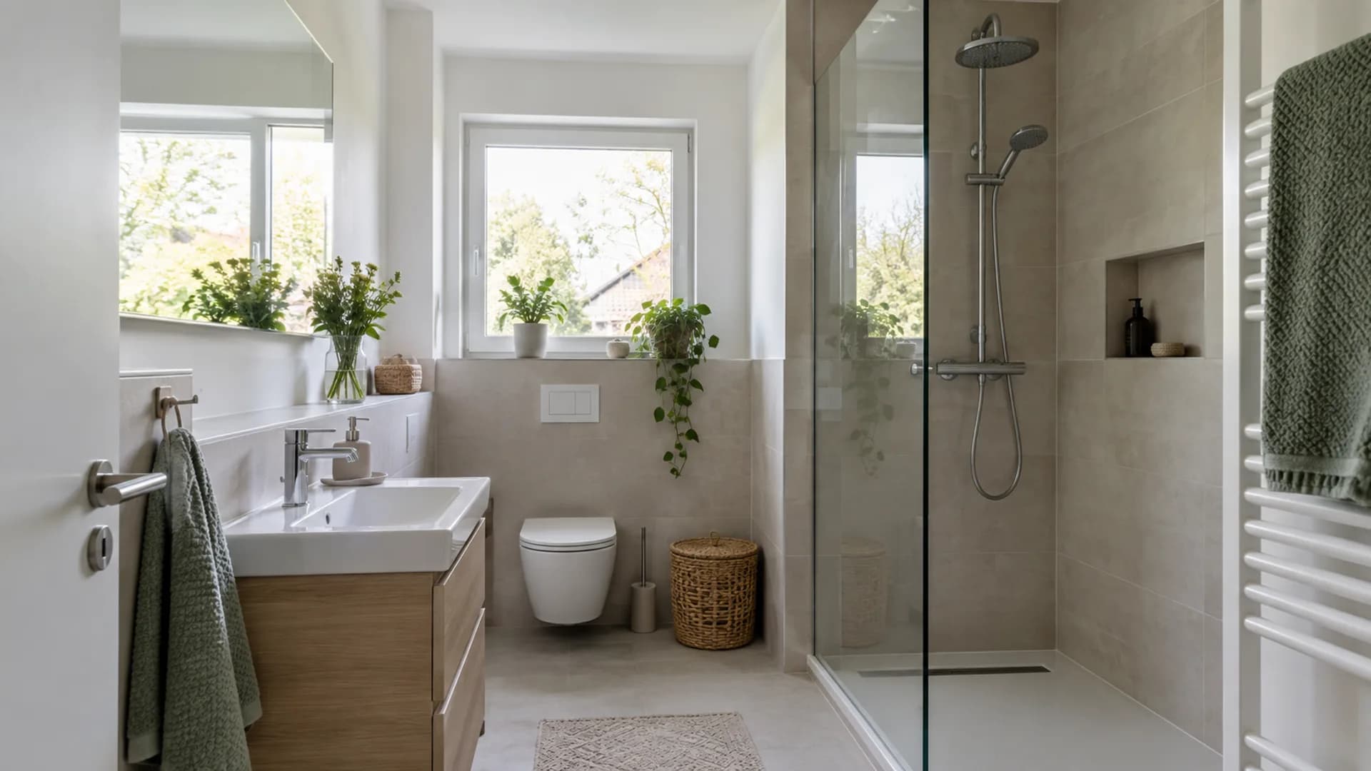 Dachgeschossbad mit Dusche, Badewanne und WC